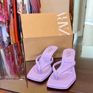 ZARA Lilac Square-Toe Thong Heels - Women